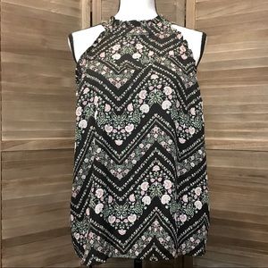 Monteau Floral Top with Ruffle Neck, XL
